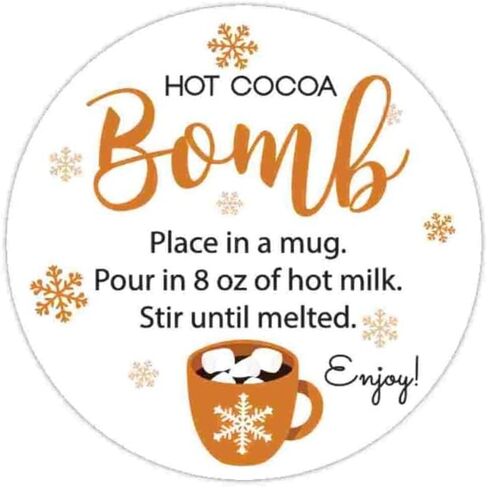 1.9 Inch Stickers Hot Cocoa Bomb Instructions 60 Labels (Black-White) in Kuwait