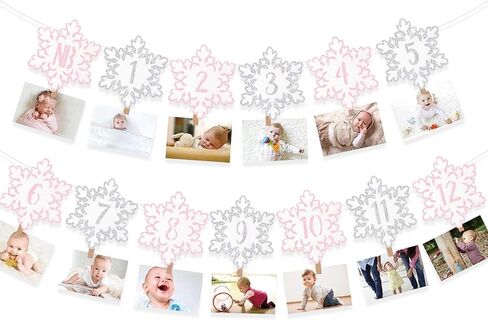 Winter Snowflake 12 Month Photo Banner First Birthday Party Decorations Baby Onederland Garlands Silver in Saudi Arabia