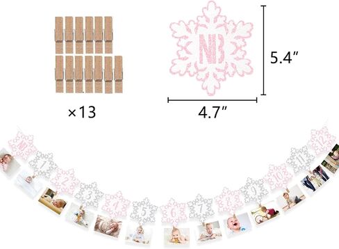 Winter Snowflake 12 Month Photo Banner First Birthday Party Decorations Baby Onederland Garlands Silver in Saudi Arabia