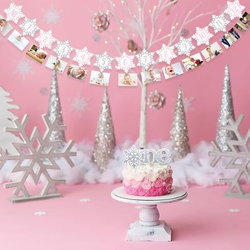 Winter Snowflake 12 Month Photo Banner First Birthday Party Decorations Baby Onederland Garlands Silver in Saudi Arabia