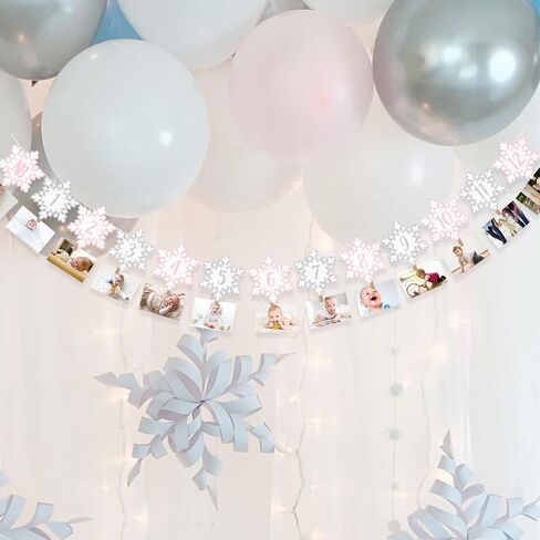 Winter Snowflake 12 Month Photo Banner First Birthday Party Decorations Baby Onederland Garlands Silver in Saudi Arabia