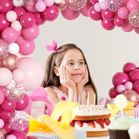 156Pcs Pink Balloon Garland Arch Kit, Hot Pink Metallic Rose Gold Chrome Confetti Balloons for Wedding Women Birthday Princess Theme Bridal Baby Shower Mother's Valentine's Day Party Decorations in Kuwait
