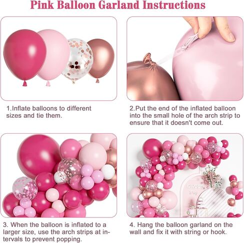 156Pcs Pink Balloon Garland Arch Kit, Hot Pink Metallic Rose Gold Chrome Confetti Balloons for Wedding Women Birthday Princess Theme Bridal Baby Shower Mother's Valentine's Day Party Decorations in Kuwait