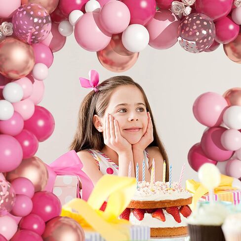 156Pcs Pink Balloon Garland Arch Kit, Hot Pink Metallic Rose Gold Chrome Confetti Balloons for Wedding Women Birthday Princess Theme Bridal Baby Shower Mother's Valentine's Day Party Decorations in Kuwait