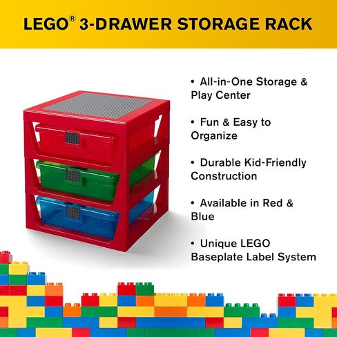 Room Copenhagen LEGO 3-Drawer Plastic Storage Rack System, 13-2/3 x 12-3/4 x 15 in, Red in Saudi Arabia