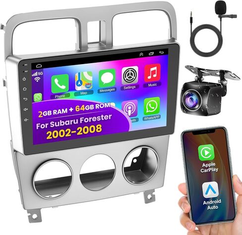【4+64】 راديو سيارة لسيارة Subaru Forester 2002-2008، ستيريو Android 12 مع CarPlay اللاسلكي وAndroid Auto، يدعم GPS/Bluetooth5.2/SWC/WiFi/FM/كاميرا احتياطية/MIC/EQ/DSP/شاشة مقسمة in Kuwait