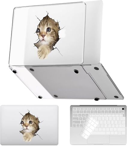 Seorsok متوافق مع MacBook Air 13 بوصة Case2022 2021 2020 2019 2018 الإصدار A1932 A2179 M1 A2337 Touch ID، حافظة صلبة بلاستيكية شفافة غير لامعة لطيفة مع غطاء لوحة مفاتيح شفاف، قطة in Kuwait