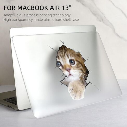 Seorsok متوافق مع MacBook Air 13 بوصة Case2022 2021 2020 2019 2018 الإصدار A1932 A2179 M1 A2337 Touch ID، حافظة صلبة بلاستيكية شفافة غير لامعة لطيفة مع غطاء لوحة مفاتيح شفاف، قطة in Kuwait