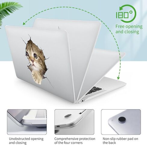 Seorsok متوافق مع MacBook Air 13 بوصة Case2022 2021 2020 2019 2018 الإصدار A1932 A2179 M1 A2337 Touch ID، حافظة صلبة بلاستيكية شفافة غير لامعة لطيفة مع غطاء لوحة مفاتيح شفاف، قطة in Kuwait