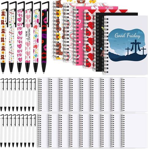 Spakon 24 Pcs Sublimation Notebook and Pen Set 24 Pcs A6 Line Spiral Notebooks Blank with 24 Pcs Sublimation Pens Bulk for Christmas DIY Classroom Office Writing Supplies Gifts in Saudi Arabia