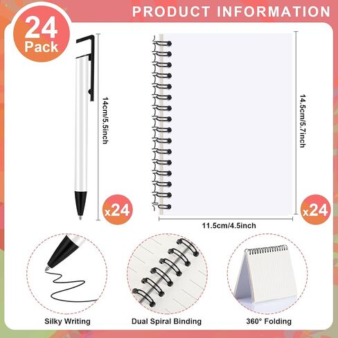 Spakon 24 Pcs Sublimation Notebook and Pen Set 24 Pcs A6 Line Spiral Notebooks Blank with 24 Pcs Sublimation Pens Bulk for Christmas DIY Classroom Office Writing Supplies Gifts in Saudi Arabia