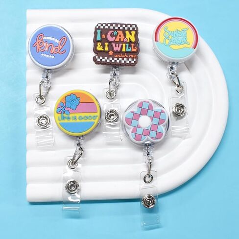 5PCS Mexican Cute Badge Reel Holder,ID Card Badge Holder Retractable for Kids,Nurses,Name Badge Holders with Clip for Offices in Kuwait