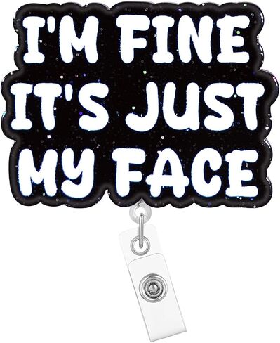 Funny Badge Reel Holder Retractable with ID Clip Nurse Nursing Medical Badge Holder Accessories It's Just My face Black Acrylic Name Badge Clip for RN CNA LPN Nurses Worker Doctor Gdk1P in Kuwait