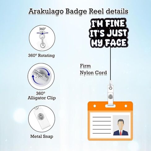 Funny Badge Reel Holder Retractable with ID Clip Nurse Nursing Medical Badge Holder Accessories It's Just My face Black Acrylic Name Badge Clip for RN CNA LPN Nurses Worker Doctor Gdk1P in Kuwait