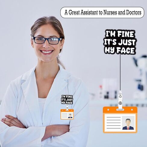 Funny Badge Reel Holder Retractable with ID Clip Nurse Nursing Medical Badge Holder Accessories It's Just My face Black Acrylic Name Badge Clip for RN CNA LPN Nurses Worker Doctor Gdk1P in Kuwait