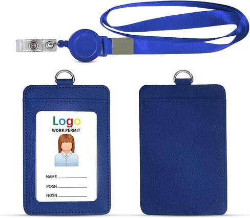 HYCOPROT ID Badge Holder with Lanyard Heavy Duty Retractable PU Leather Vertical Horizontal ID Card Holders with 1 Clear ID Window & 1 Credit Card Slot for Office School Licence (Horizontal, Black) in Saudi Arabia