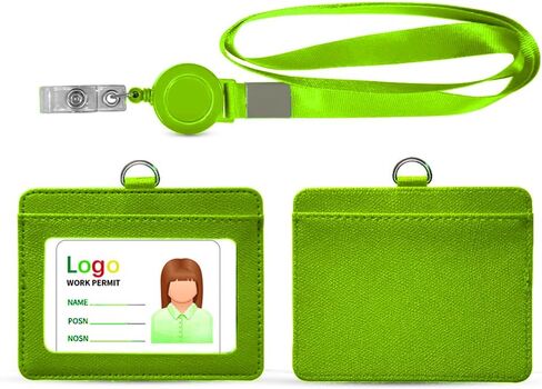 HYCOPROT ID Badge Holder with Lanyard Heavy Duty Retractable PU Leather Vertical Horizontal ID Card Holders with 1 Clear ID Window & 1 Credit Card Slot for Office School Licence (Horizontal, Black) in Saudi Arabia