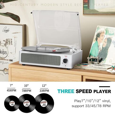 Vinyl Record Player with Speakers & Wireless Receiver Vintage Turntable for Vinyl Records 3 Speed 3 Size Belt-Driven LP Player Portable Retro Vinyl Players for Vinyls AUX RCA Headphone Wood Cyan in Saudi Arabia