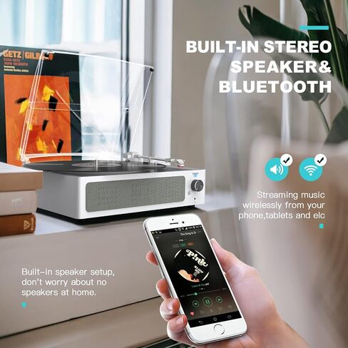 Vinyl Record Player with Speakers & Wireless Receiver Vintage Turntable for Vinyl Records 3 Speed 3 Size Belt-Driven LP Player Portable Retro Vinyl Players for Vinyls AUX RCA Headphone Wood Cyan in Saudi Arabia
