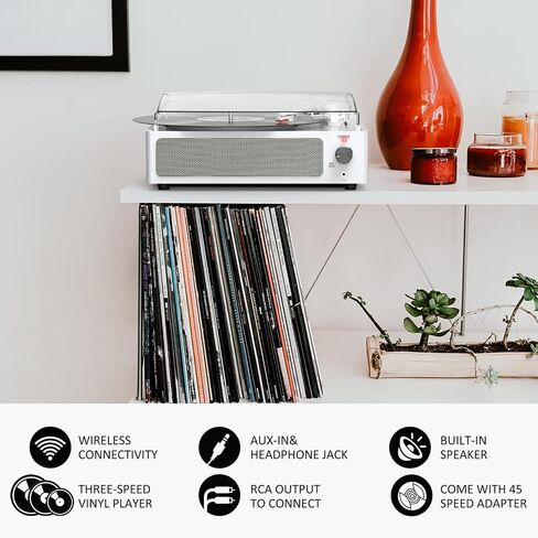 Vinyl Record Player with Speakers & Wireless Receiver Vintage Turntable for Vinyl Records 3 Speed 3 Size Belt-Driven LP Player Portable Retro Vinyl Players for Vinyls AUX RCA Headphone Wood Cyan in Saudi Arabia