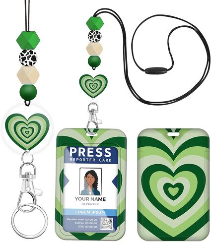 Teacher Lanyard for ID Badge Card, Cute Green Heart Men Women Beaded Breakaway Neck Lanyards Name Tag Badges Holder Aesthetic Work Keys Accessories in Saudi Arabia