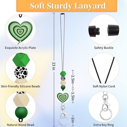Teacher Lanyard for ID Badge Card, Cute Green Heart Men Women Beaded Breakaway Neck Lanyards Name Tag Badges Holder Aesthetic Work Keys Accessories in Saudi Arabia