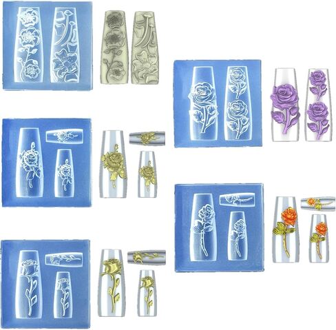 Nail Art Embossing Mold 3D Rose Flowers Chinese Loong Carving Mold Nail Art Decor Making Tool Resin Casting Mold (Rose Flowers) in Saudi Arabia