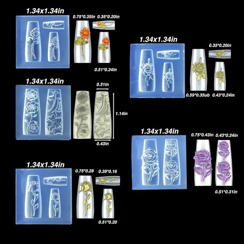 Nail Art Embossing Mold 3D Rose Flowers Chinese Loong Carving Mold Nail Art Decor Making Tool Resin Casting Mold (Rose Flowers) in Saudi Arabia