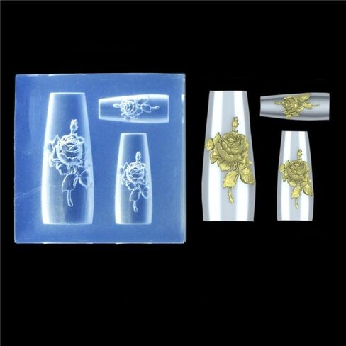 Nail Art Embossing Mold 3D Rose Flowers Chinese Loong Carving Mold Nail Art Decor Making Tool Resin Casting Mold (Rose Flowers) in Saudi Arabia
