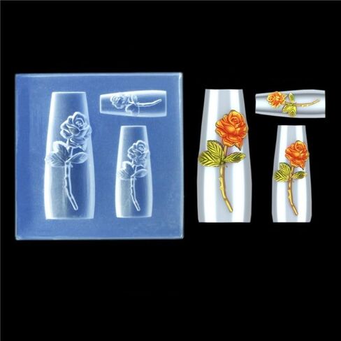 Nail Art Embossing Mold 3D Rose Flowers Chinese Loong Carving Mold Nail Art Decor Making Tool Resin Casting Mold (Rose Flowers) in Saudi Arabia