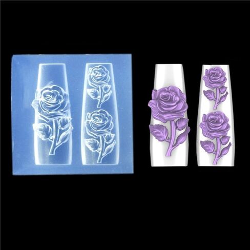 Nail Art Embossing Mold 3D Rose Flowers Chinese Loong Carving Mold Nail Art Decor Making Tool Resin Casting Mold (Rose Flowers) in Saudi Arabia