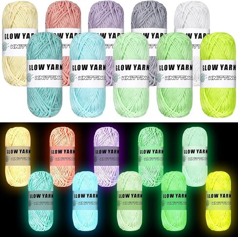 WILLBOND 10 Rolls Glow in The Dark Yarn Luminous Crochet Yarn for Crocheting DIY Knitting Glow Fingering Sewing Supplies for Arts Crafts Sewing Party Supplies, 54.7 yd Per Roll (Vibrant Colors) in Saudi Arabia