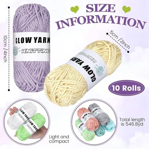 WILLBOND 10 Rolls Glow in The Dark Yarn Luminous Crochet Yarn for Crocheting DIY Knitting Glow Fingering Sewing Supplies for Arts Crafts Sewing Party Supplies, 54.7 yd Per Roll (Vibrant Colors) in Saudi Arabia