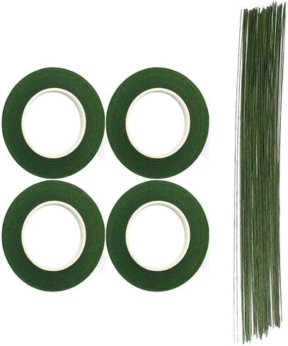 CCINEE Floral Arrangment Kits 4 Rolls 1/2 Inch Dark Green Floral Tapes with 20pcs 18 Guage Green Floral Wire 16 Inch for Floral Crafts in Kuwait