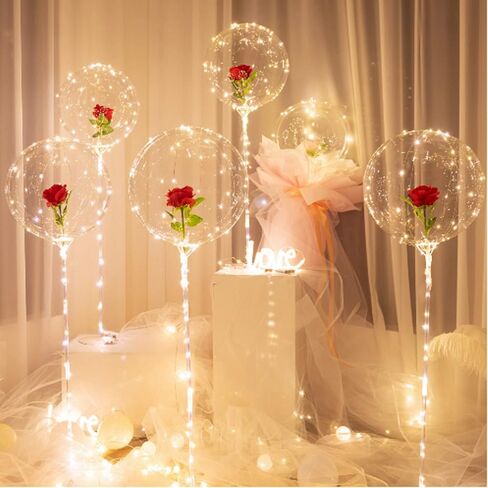 10 Pack LED Bobo Balloons with Stick and Pump,Transparent LED Light Up Balloons,with String Lights for Party Birthday Wedding Festival Decorations (White) in Kuwait
