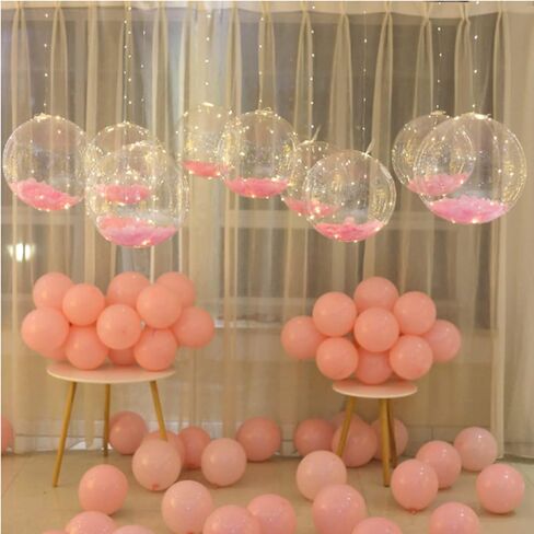 10 Pack LED Bobo Balloons with Stick and Pump,Transparent LED Light Up Balloons,with String Lights for Party Birthday Wedding Festival Decorations (White) in Kuwait