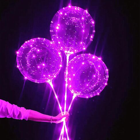 10 Pack LED Bobo Balloons with Stick and Pump,Transparent LED Light Up Balloons,with String Lights for Party Birthday Wedding Festival Decorations (White) in Kuwait