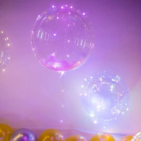 10 Pack LED Bobo Balloons with Stick and Pump,Transparent LED Light Up Balloons,with String Lights for Party Birthday Wedding Festival Decorations (White) in Kuwait