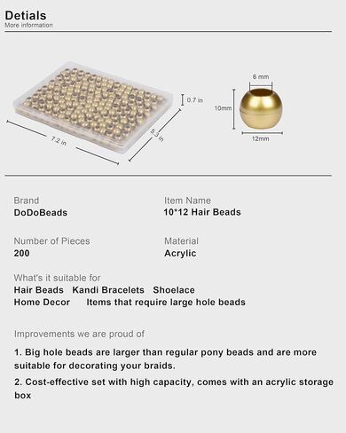 200 pcs 10×12mm Hair Beads, Clear Large Hole Beads for Hair, Jumbo Hair Beads, Hair Beads for Braids, Acrylic Beads for Craft, Large Pony Beads, Big Beads for Hair in Saudi Arabia