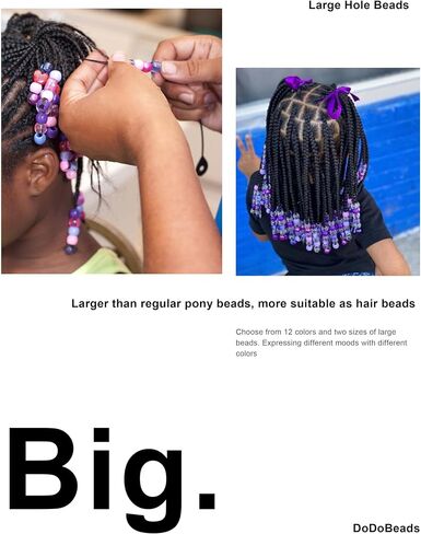 200 pcs 10×12mm Hair Beads, Clear Large Hole Beads for Hair, Jumbo Hair Beads, Hair Beads for Braids, Acrylic Beads for Craft, Large Pony Beads, Big Beads for Hair in Saudi Arabia
