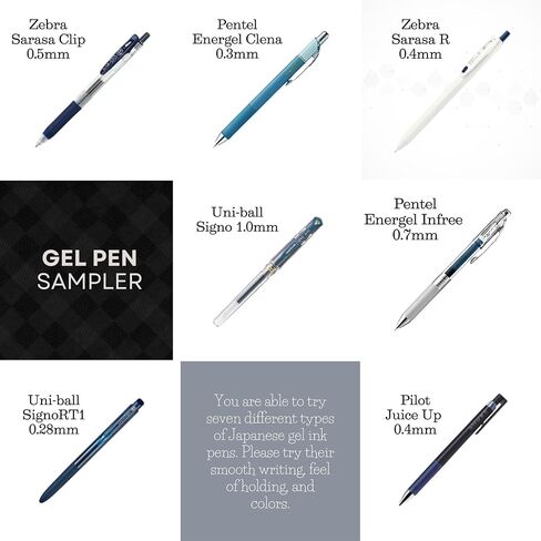 Brown Gel Pen Sampler, Fine/Medium/Bold Tip, Brown Ink, Japanese Gel Ballpoint Pen 7-Piece & Ink Testing Card Set in Saudi Arabia