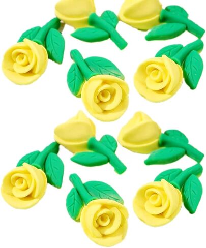 MSCFTFB 100 Pieces Rose with Green Leaf Resin Charms Flower Plastic Beads Flatback Cabochons Embellishment for Jewelry Making Cardmaking Scrapbooking Hair Accessories (Yellow) in Kuwait