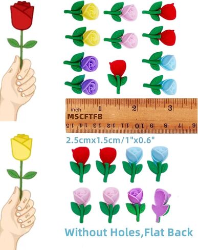 MSCFTFB 100 Pieces Rose with Green Leaf Resin Charms Flower Plastic Beads Flatback Cabochons Embellishment for Jewelry Making Cardmaking Scrapbooking Hair Accessories (Yellow) in Kuwait