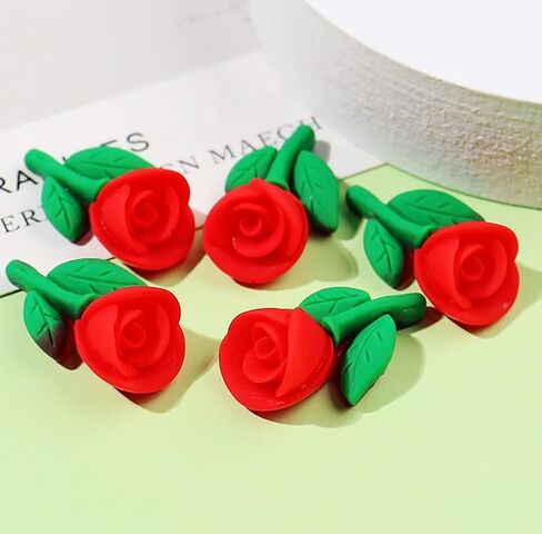 MSCFTFB 100 Pieces Rose with Green Leaf Resin Charms Flower Plastic Beads Flatback Cabochons Embellishment for Jewelry Making Cardmaking Scrapbooking Hair Accessories (Yellow) in Kuwait