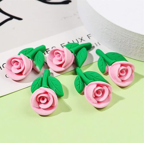 MSCFTFB 100 Pieces Rose with Green Leaf Resin Charms Flower Plastic Beads Flatback Cabochons Embellishment for Jewelry Making Cardmaking Scrapbooking Hair Accessories (Yellow) in Kuwait