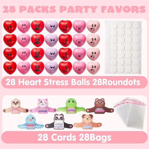 JOYIN 28 Packs Heart Stress Ball with Valentine Cards Heart Shape Squishy Toy Stress Relief Fidget Toy with Valentine’s Greeting Cards for Kids Valentine's Day Gifts Party Favors, Classroom Exchange in Saudi Arabia