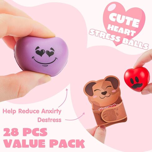JOYIN 28 Packs Heart Stress Ball with Valentine Cards Heart Shape Squishy Toy Stress Relief Fidget Toy with Valentine’s Greeting Cards for Kids Valentine's Day Gifts Party Favors, Classroom Exchange in Saudi Arabia