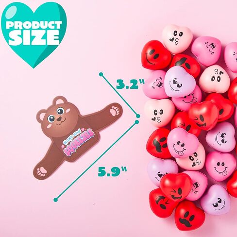 JOYIN 28 Packs Heart Stress Ball with Valentine Cards Heart Shape Squishy Toy Stress Relief Fidget Toy with Valentine’s Greeting Cards for Kids Valentine's Day Gifts Party Favors, Classroom Exchange in Saudi Arabia