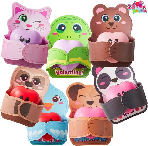 JOYIN 28 Packs Heart Stress Ball with Valentine Cards Heart Shape Squishy Toy Stress Relief Fidget Toy with Valentine’s Greeting Cards for Kids Valentine's Day Gifts Party Favors, Classroom Exchange in Saudi Arabia