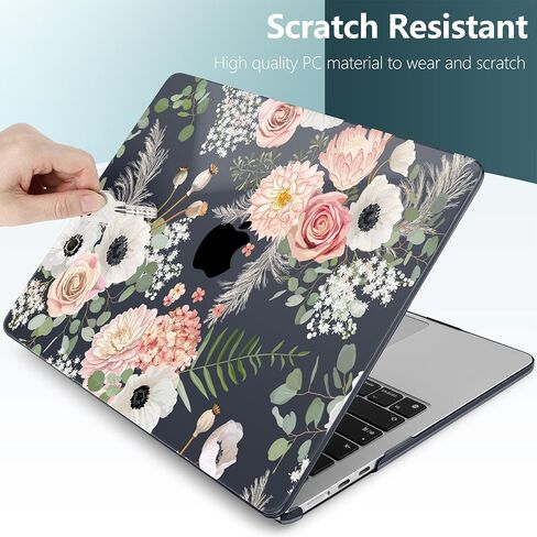 DONGKE for M3 MacBook Air 13.6 Inch Case 2025 2024-2022 A3113 A2681 M2 Touch ID, Plastic Hard Shell & Keyboard Cover & Screen Protector & Type C Adapter for MacBook Air M2 13 inch, Florals in Saudi Arabia